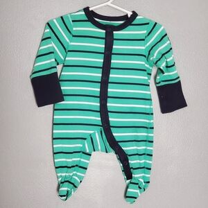Polarn O. Pyret Green and Navy Striped Footie One Piece Size 0-2mos or 50/56